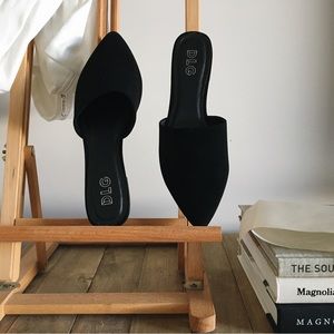 • SOLD • DLG ZENYA BLACK FAUX SUEDE MULES